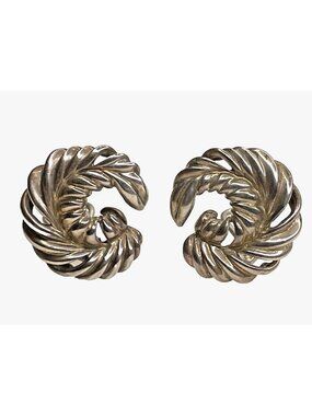 Vintage Town & Country T&C Sterling Silver Ribbed Shrimp Swirl Earrings - 14g